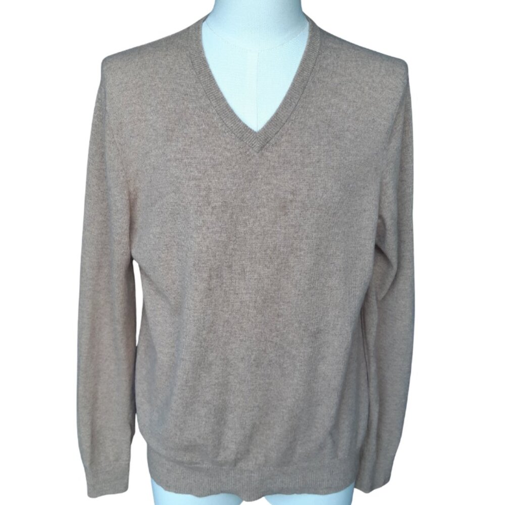 Black Brown 1826 SZ M 100% 2 Ply Cashmere Beige Men's V-Neck Pullover Sweater
